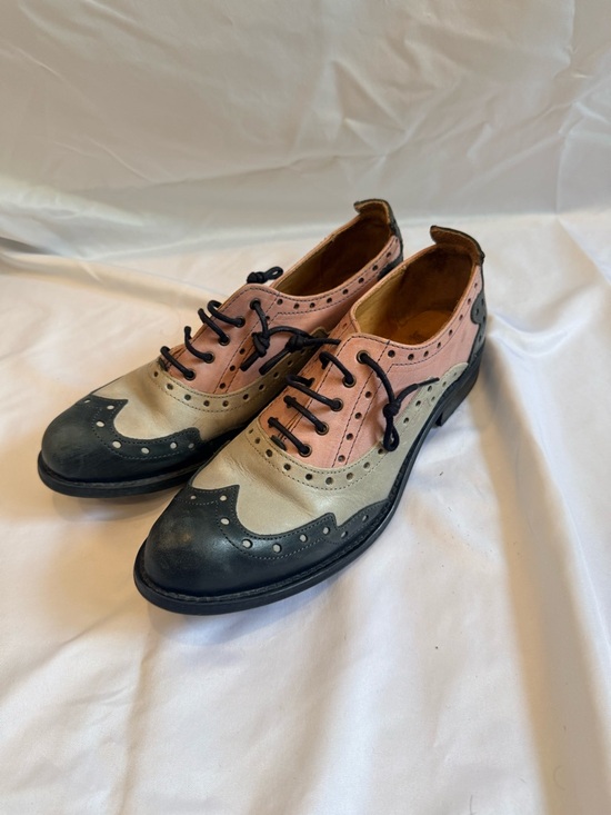 John Fluevog Shoes - John Fluevog Pink, Cream & Black Wingtip Lace Mules